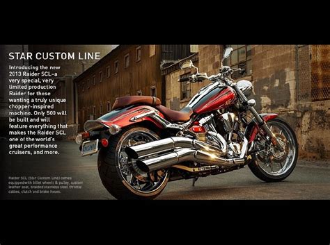 The 2013 raider scl features newly developed, rich crimson red paint accented with an intense black color. 2013 Yamaha Raider SCL for sale on 2040-motos
