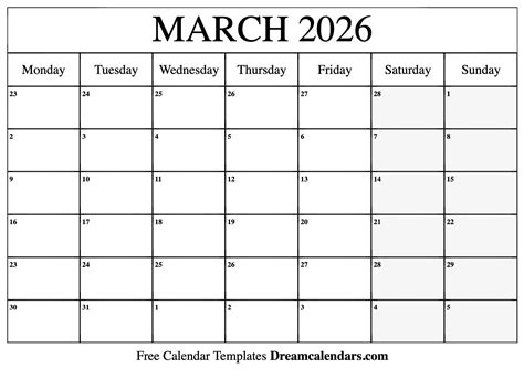 March 2026 Calendar Free Blank Printable With Holidays