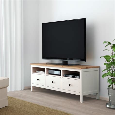 Hemnes White Stain Light Brown Tv Bench 148x47x57 Cm Ikea