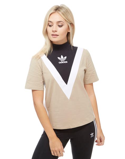 Becoming more and more versatile. adidas Originals Cotton High Neck Chevron T-shirt in Beige ...
