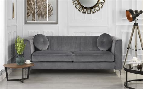 Contemporary Sleek Velvet Living Room Sofa 3 Seater Couch 2 Accent