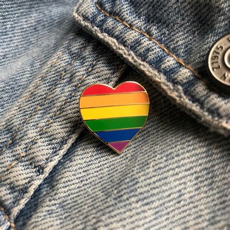 lgbtq rainbow heart enamel pin badge gay pride month 2021 etsy
