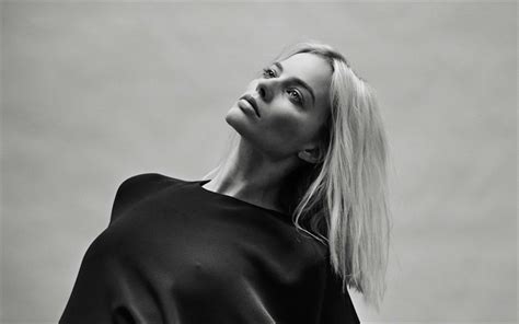 Download wallpapers Margot Robbie, black and white photo, photoshoot