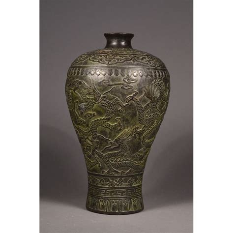 Chinese Bronze Dragon Meiping Vase Qianlong Mark