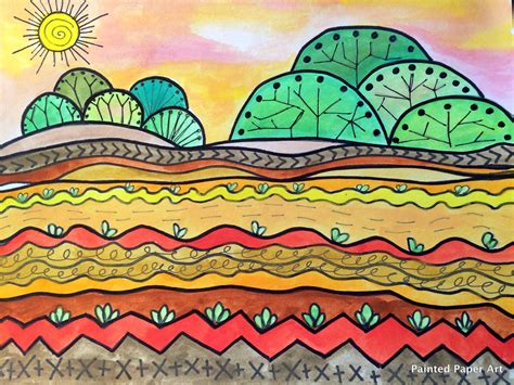 Lines And Landscapes Painted Paper Art Line Art Projects Line Art