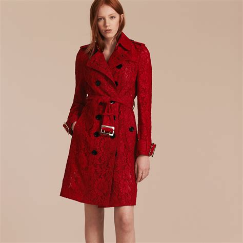 Lace Trench Coat In Parade Red Women Burberry United States