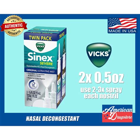 Vicks Sinex Severe Nasal Decongestant Fast Sinus Congestion And Pressure Relief Twin Pack 05oz