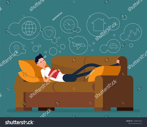 Young Man Sleeping Dreaming Something Vector Stock Vector Royalty Free