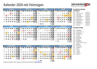 Kalender 2021 für österreich mit allen feiertagen. KALENDER 2020 mit Feiertagen « jahreskalender.at