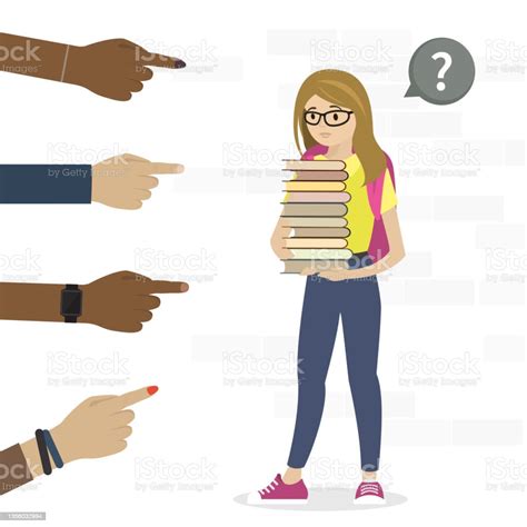 Smart Schoolgirl Holds Stack Of Textbooks Cartoon Nerdy Girl Various