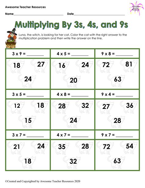 Multiplication Games 3s And 4s Elmer Sons Multiplication Worksheets