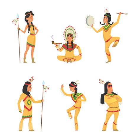 Native American Indians Cartoon Characters Set In Vector Style By Onyx