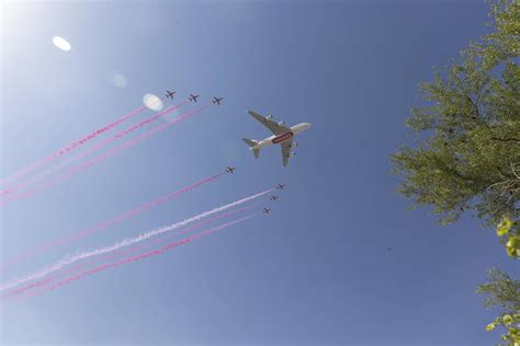 Red Arrows And An Emirates A380 Fly Over Dubai In Pictures