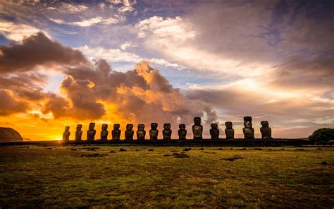 Landscape Moai Rapa Nature Chile 1080p Enigma Rapa Nui Sunrise