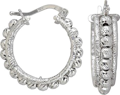 Sterling Silver Diamond Cut Beaded Hoops Jewelry