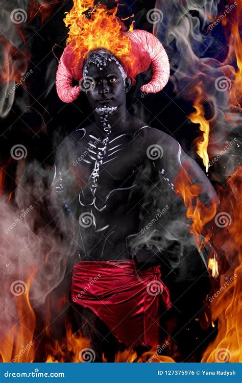 Fiery Demon A Burning Demon With Horns Stock Photo Image Of Black