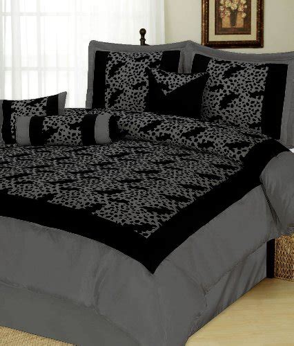 7 Pcs Flocking Leapon Leopard Satin Comforter Set Bed In A Bag King