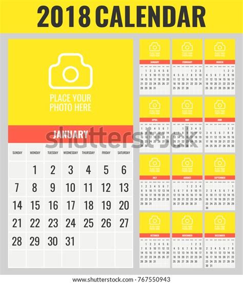 Wall Monthly Calendar 2018 Year Vector Stock Vector Royalty Free
