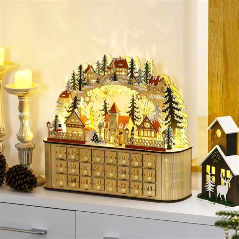 Wooden Christmas Advent Calendar Light Up Table Holiday Decoration W
