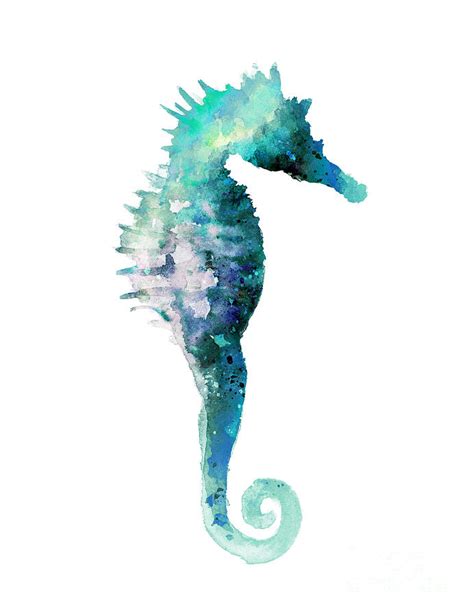 Teal Seahorse Nursery Art Print Painting By Joanna Szmerdt