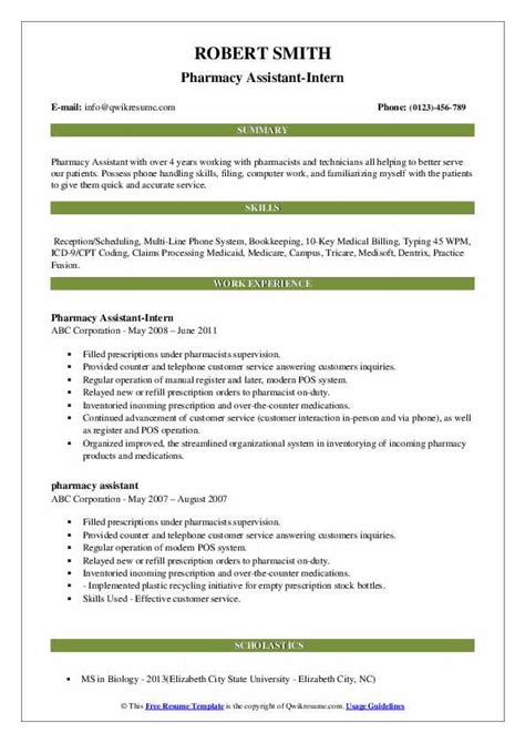 Cv format pick the right format for your situation. Pharmacy Assistant Resume Samples | QwikResume