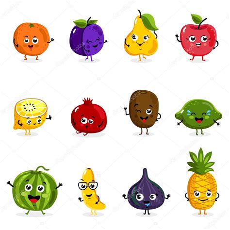 Funny Fruit Characters Cartoon Isolated — Stock Vector
