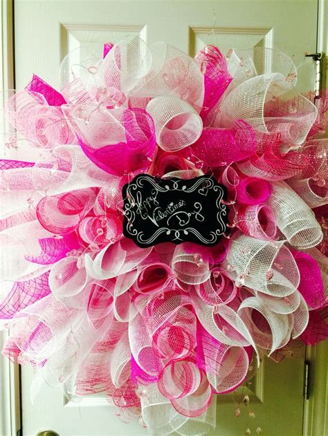 Pink And White Deco Mesh Wreathperfect For Valentines Day Check