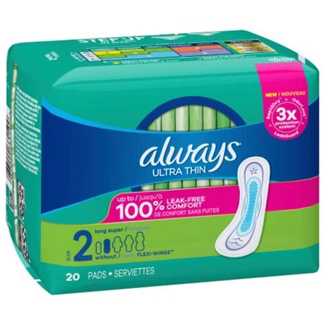 Always Ultra Thin Size 2 Super Long Unscented Pads Without Wings 20