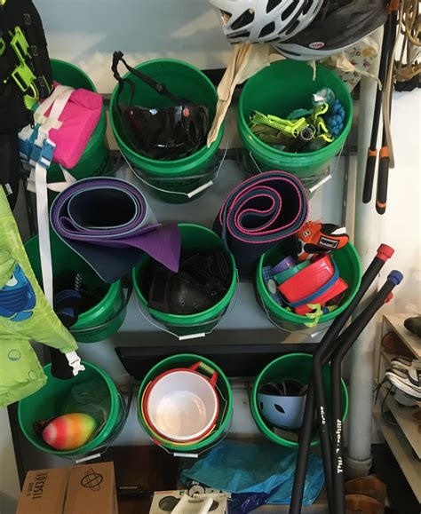 Very Cool 5 Gallon Buckets Set Into Rack To Hold Gear Buckets Can Be