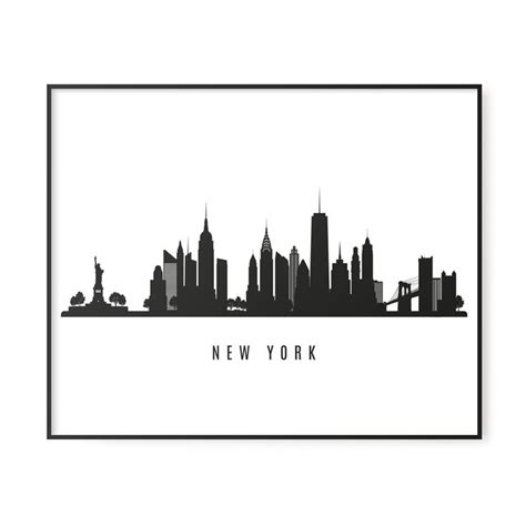 New York Skyline Printable New York Black White Wall Art Etsy Black