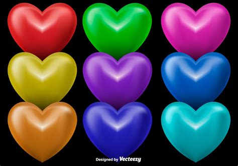 3d Shiny Hearts Set Of 9 Colorful Hearts Download Free Vector Art
