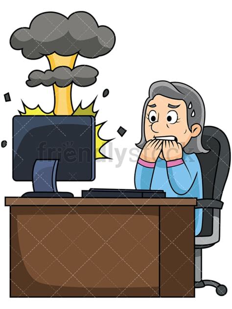 Angry Old Woman Kicking Computer Cartoon Vector Clipart Friendlystock