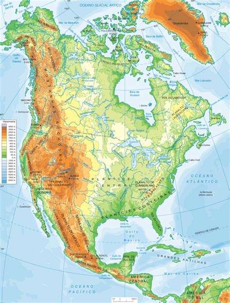 mapa fisico de america del norte mapa fisico de norte
