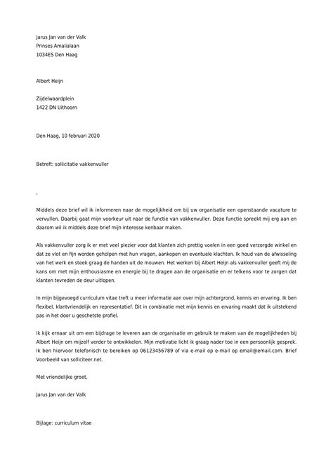 Sollicitatiebrief Vakkenvuller