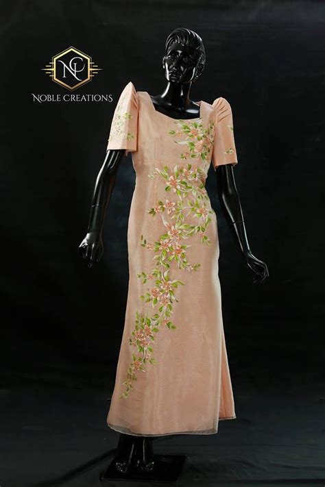 Filipiniana Dress Handpainted Mestiza Gown Peach