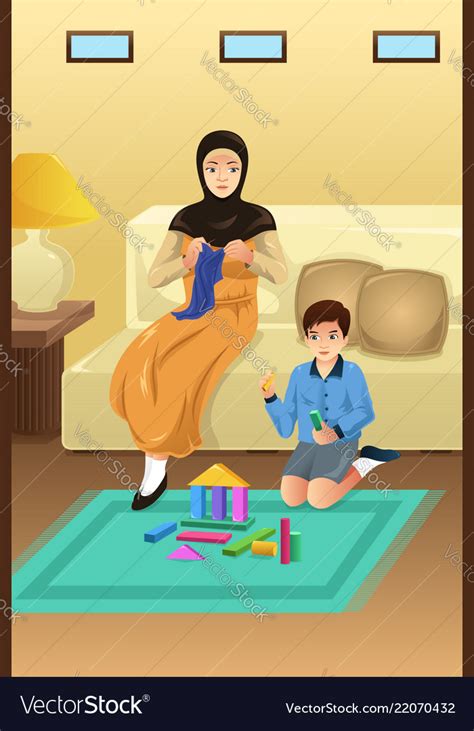 Muslim Mother And Son At Home Royalty Free Vector Image