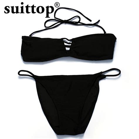 Suittop Bikini 2017 New Sexy Summer Women Swimsuit Low Waist Bikini Set Solid Black Swimwear