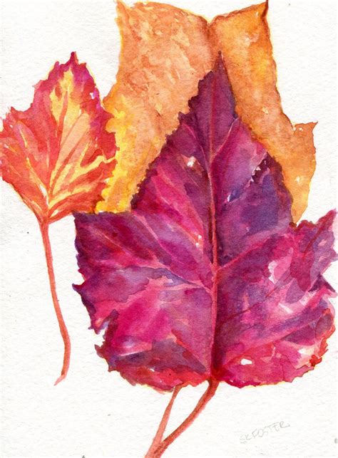 Autumn Leaves Watercolor Painting Fall Decor Leaf Art 5 X 7 Etsy