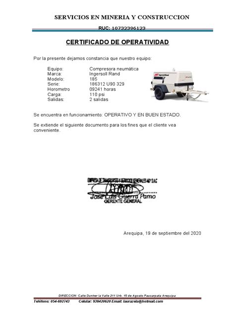 Certificado De Operatividad Pdf