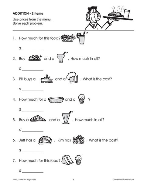 Here is our selection of free printable randomly generated math worksheets which will help your child improve. Restaurant Menu Math Worksheets Menu Math for Beginners ...