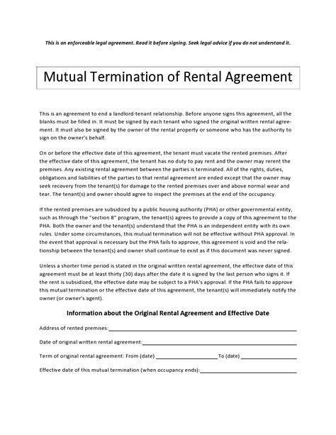 Early Termination Of Lease Agreement By Tenant Template