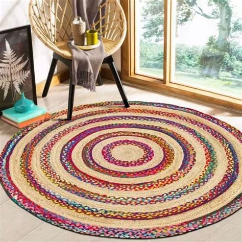 Natural Cotton Jute Rug Round Jute Rug For Floor And Kitchen Etsy