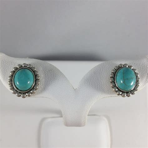 Silver Turquoise Stud Earrings By Afestivaleveryday On Etsy