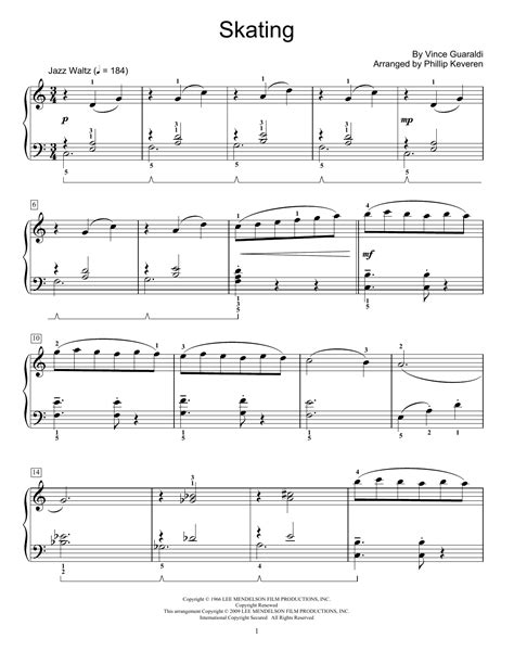 Skating Sheet Music By Vince Guaraldi Easy Piano 71210