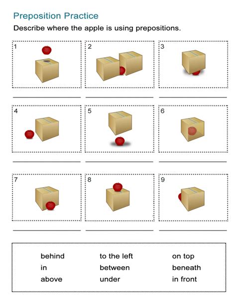 Prepositions Of Location Worksheet Where Is The Apple All Esl
