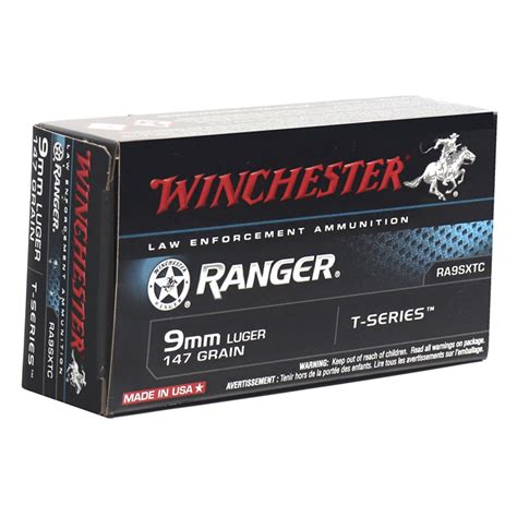 Winchester Ranger 9mm 147 Grain Jacketed Hollow Point Pistol Ammunition