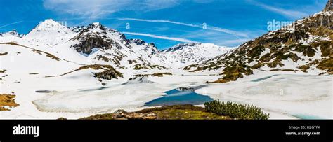 Panorama Mountain Landscape Snow Semi Frozen Lake Rohrmoos Untertal