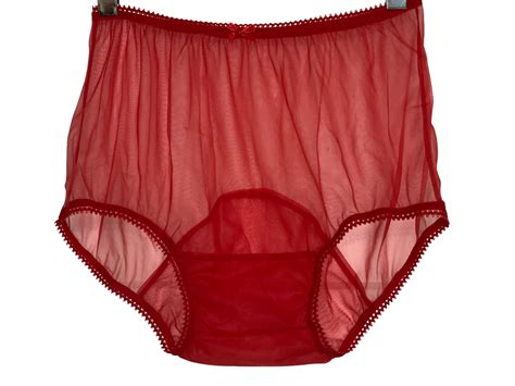 Red Vintage Nylon Chiffon Panties W Large Double Mushroom Gusset Nel