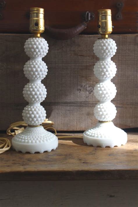 Vintage Hobnail Milk Glass Lamps Pair Of Vanity Table Or Boudoir Lamps