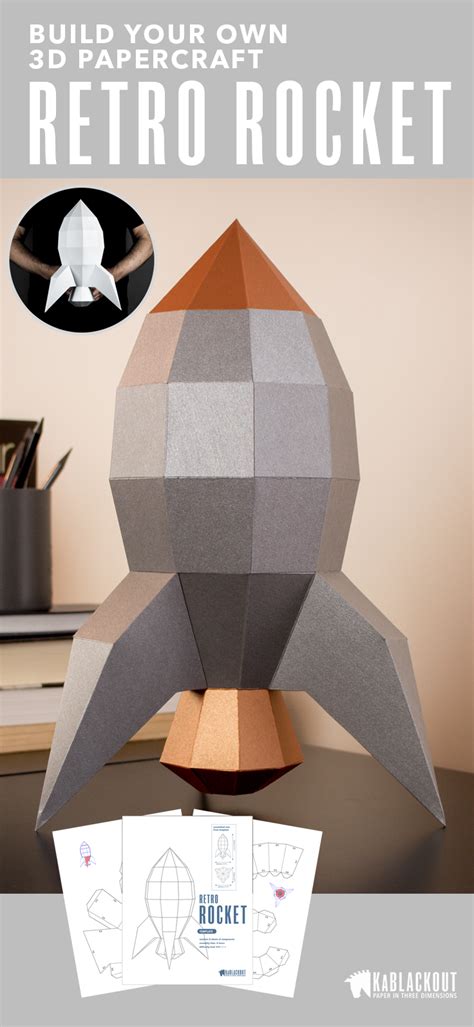 Retro Rocket Papercraft Build Your Own Awesome Low Poly Paper Craft